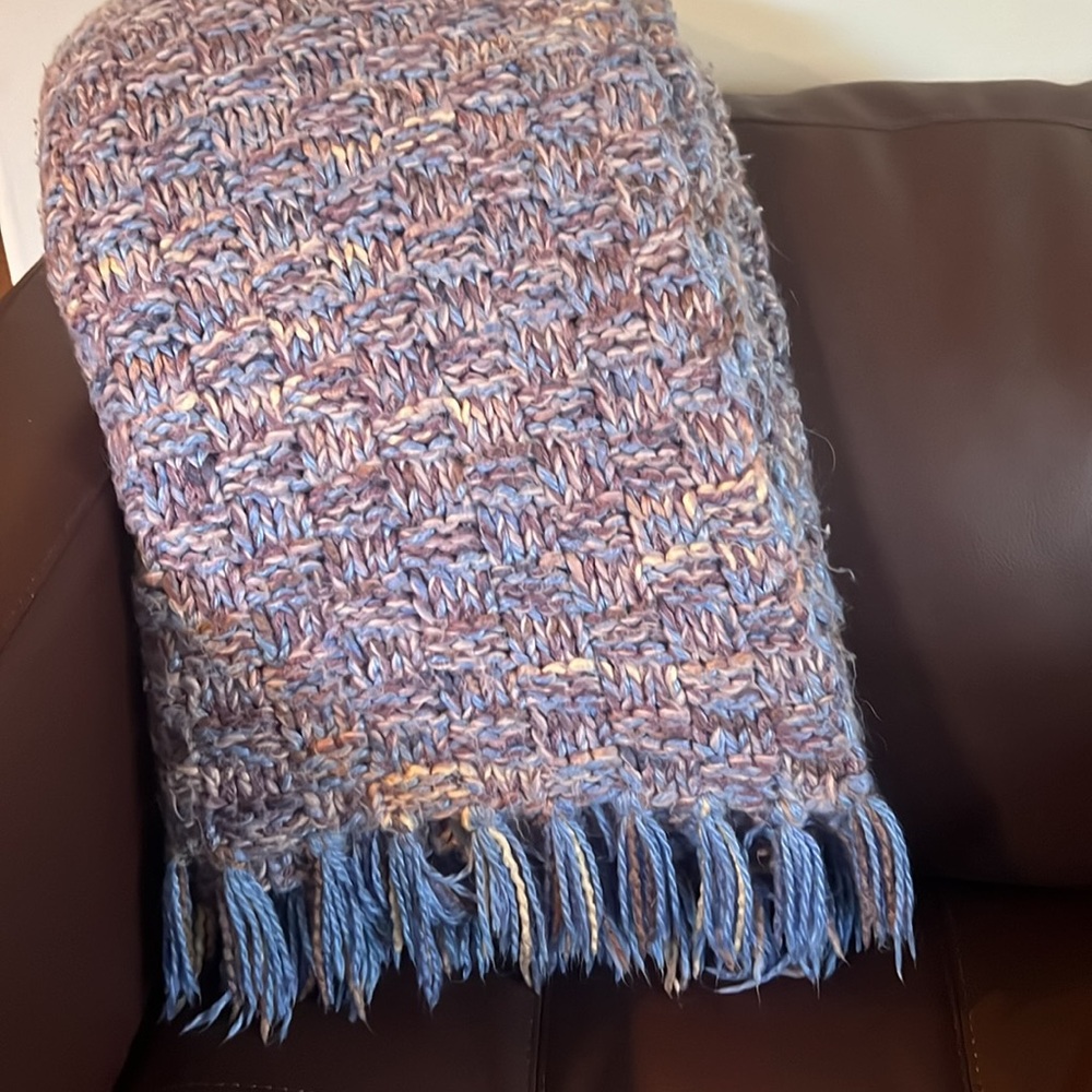 Large Vintage Handmade Knit Afghan Blanket